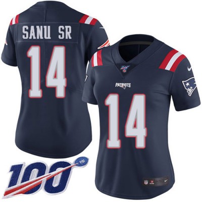 Nike New England Patriots #14 Mohamed Sanu Sr Navy Blue Women's Stitched NFL Limited Rush 100th Season Jersey